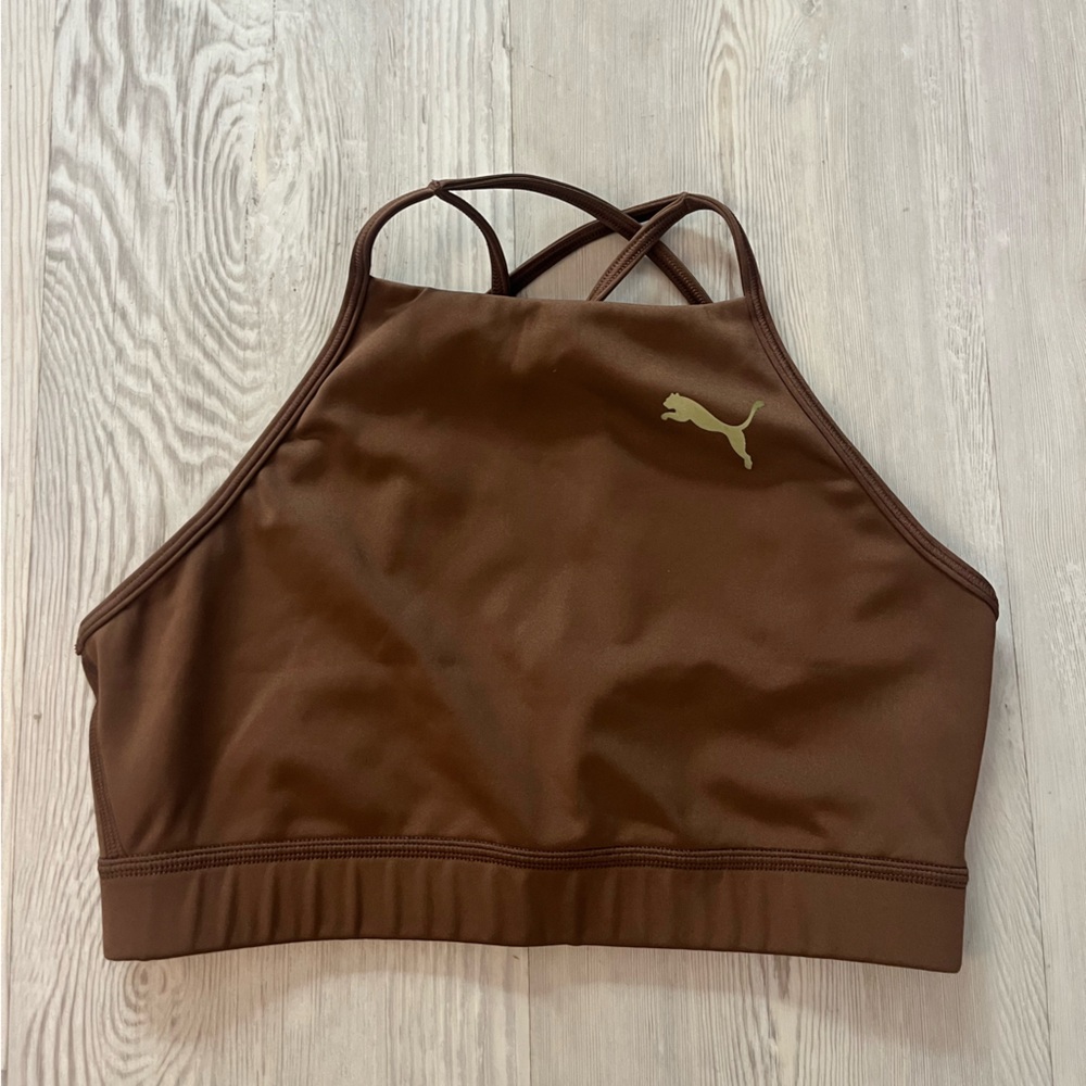 Puma Brown Sports Bra with Gold Accents